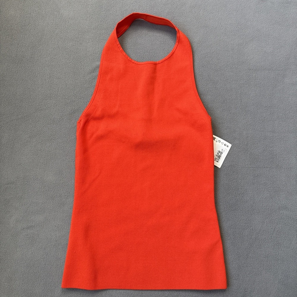 NWT COS Halter Neck Tank Top‎ Womens Small Orange Knitted Slim Backless Stretch